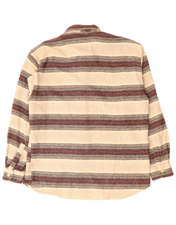VINTAGE Mens Flannel Shirt Large Beige Striped Acrylic
