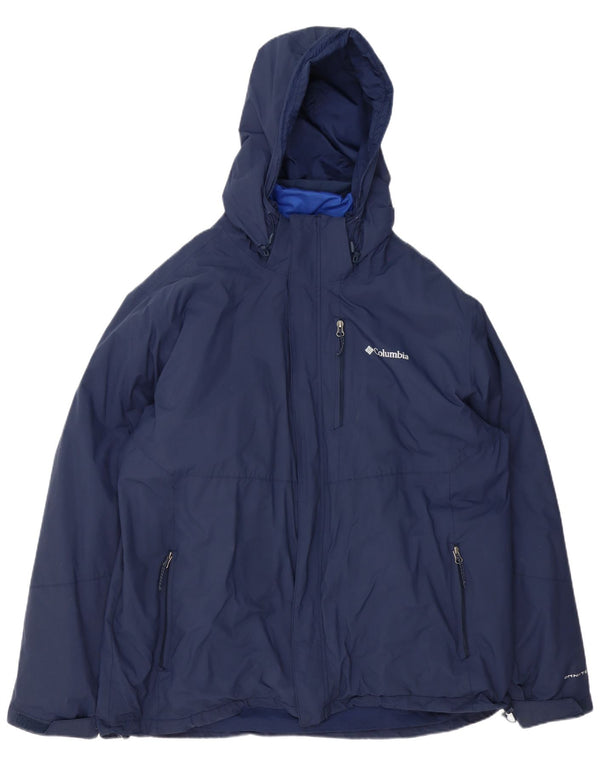 Columbia Mens Omni-Tech Hooded Windbreaker Jacket UK 44 2XL Navy Blue Nylon