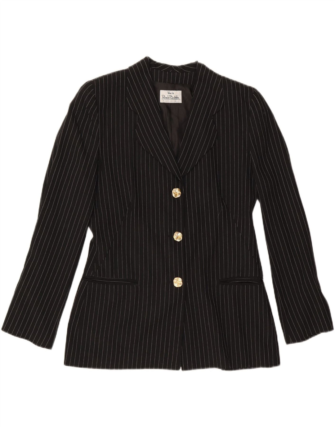 RENATO BALESTRA Womens 3 Button Blazer Jacket IT 46 Large Black Pinstripe