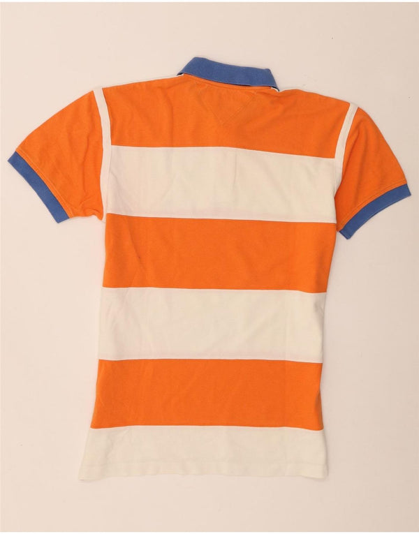 Tommy Hilfiger Mens Rugby Polo Shirt Medium Orange Striped Cotton