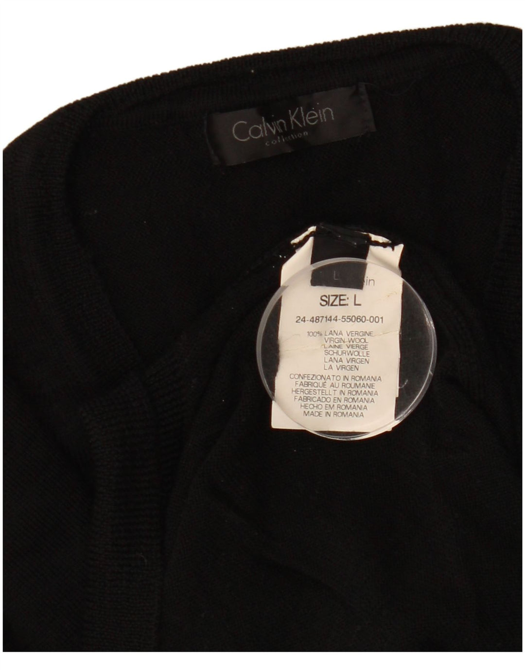 CALVIN KLEIN Mens V-Neck Jumper Sweater Large Black Wool