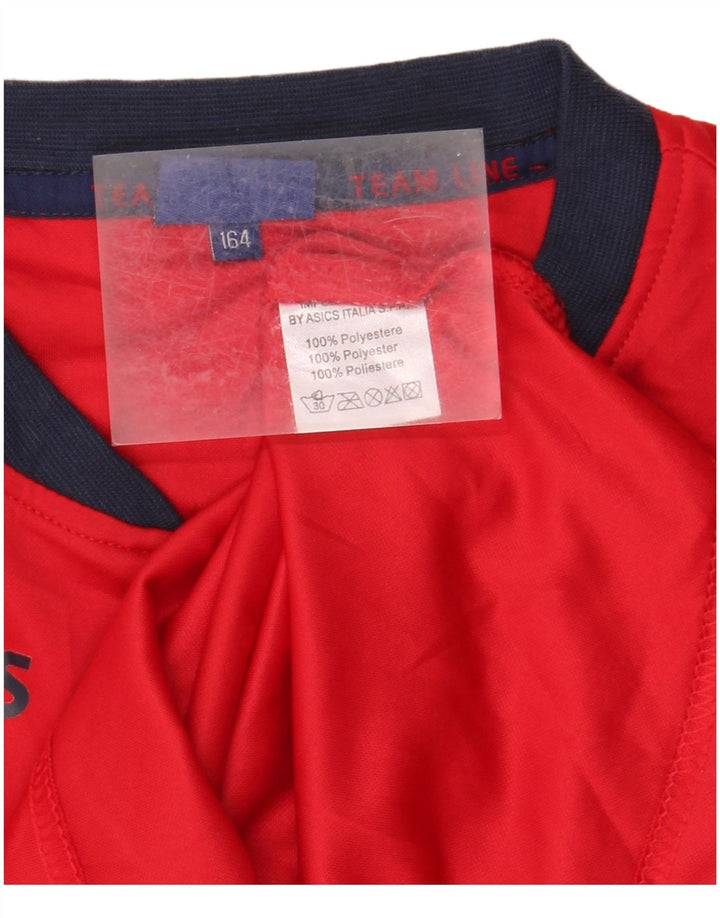 Asics Boys Top Long Sleeve 13-14 Years Red Colourblock Polyester