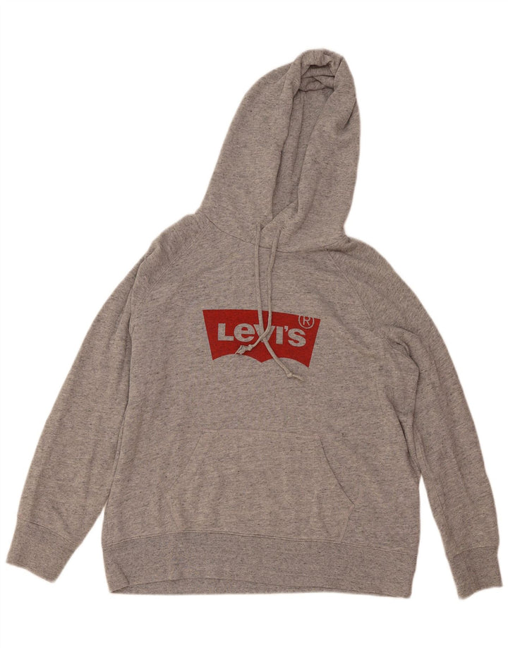 Levi's Womens Graphic Hoodie Jumper UK 14 Medium Grey Flecked Cotton