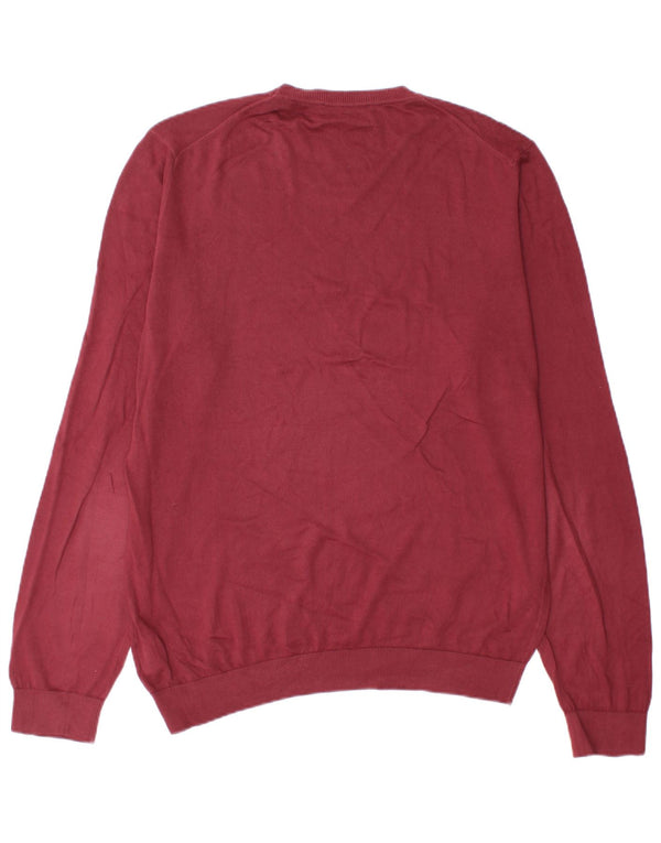 Trussardi Jeans Mens Crew Neck Jumper Sweater Large Burgundy Cotton