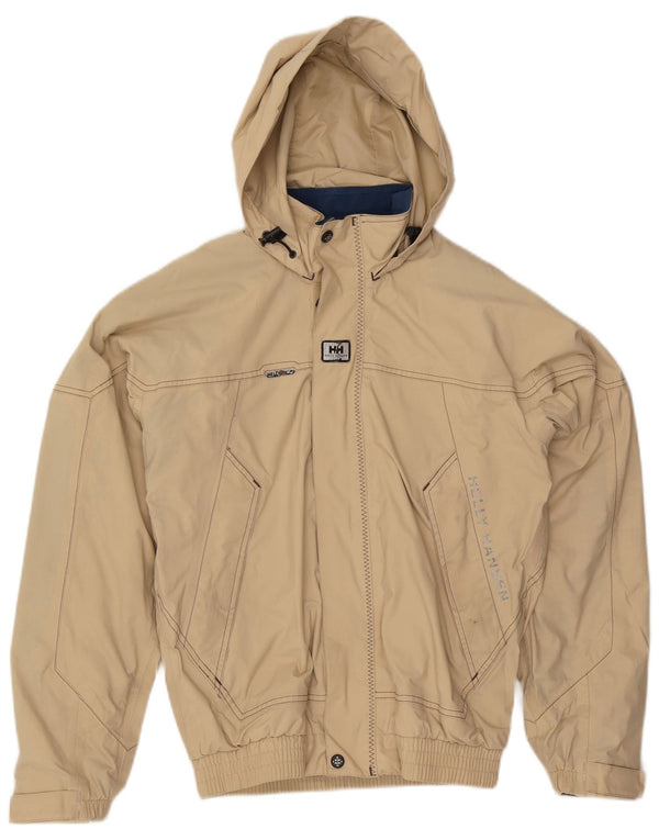 Helly Hansen Mens Graphic Hooded Bomber Jacket UK 36 Small Beige Nylon
