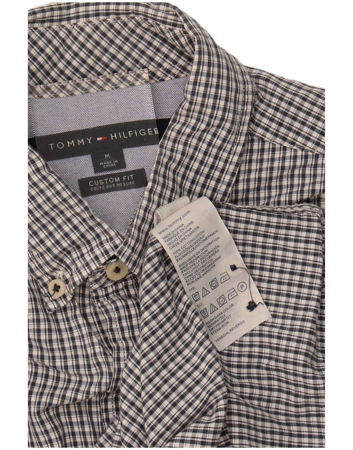 TOMMY HILFIGER Mens Custom Fit Shirt Medium Navy Blue Check Cotton
