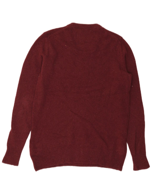 SUPERDRY Mens V-Neck Jumper Sweater Small Burgundy Lambswool