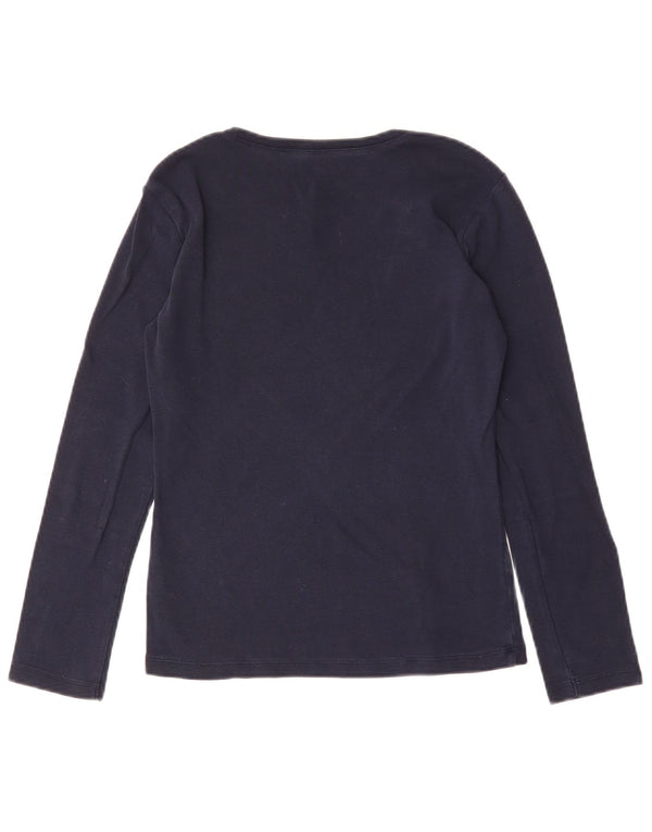 TOMMY HILFIGER Womens Top Long Sleeve UK 12 Medium Navy Blue Cotton