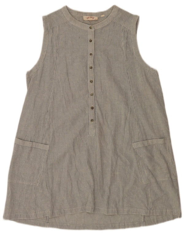 Fat Face Womens Sleeveless Shift Dress UK 12 Medium Blue Pinstripe Cotton