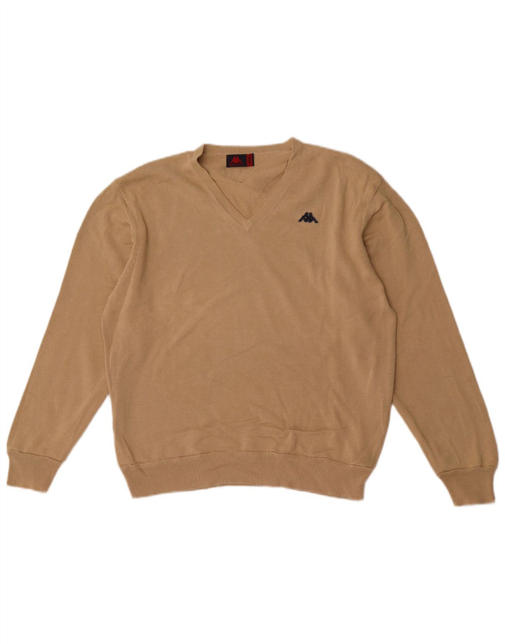 Kappa Mens V-Neck Jumper Sweater Medium Beige
