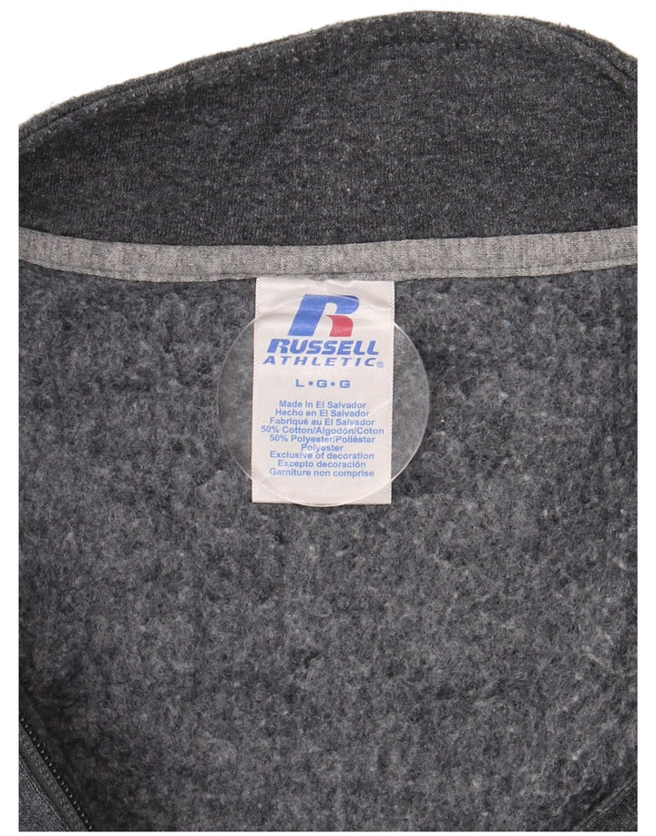 RUSSELL ATHLETIC Mens Zip Neck Sweatshirt Jumper Large Grey Cotton