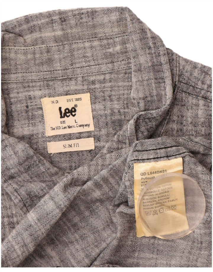 Lee Mens Slim Fit Flannel Shirt Large Grey Flecked Cotton