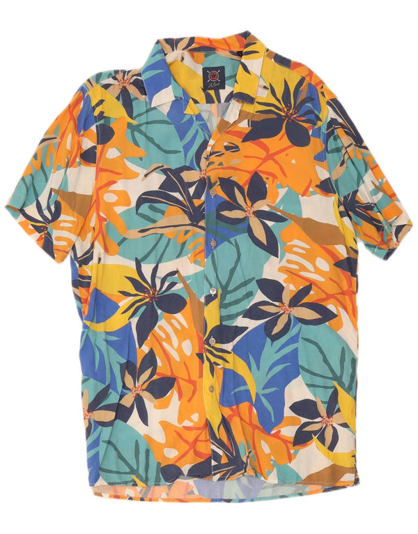 Vintage Mens Short Sleeve Shirt Large Multicoloured Floral Viscose