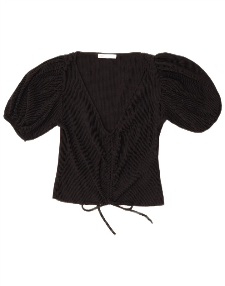 Zara Womens Crop Blouse Top UK 8 Small Black Polyester