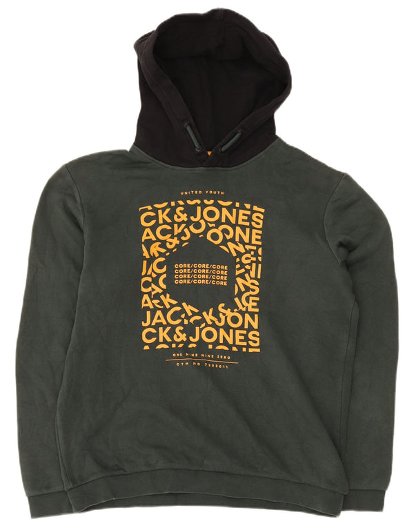 JACK & JONES Boys Graphic Hoodie Jumper 15-16 Years Green Colourblock