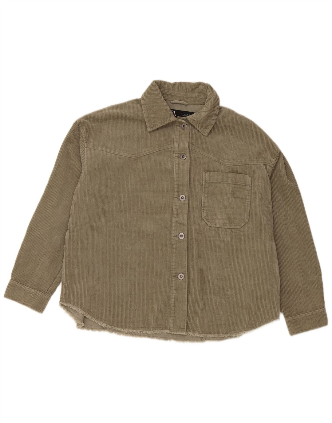 ZARA Womens Oversized Corduroy Shirt UK 10 Small Green Cotton