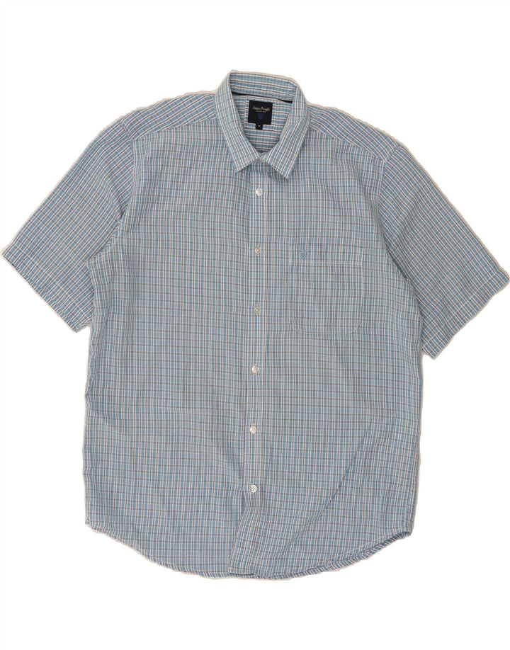 JAMES PRINGLE Mens Short Sleeve Shirt Medium Blue Check Polyester Vintage James Pringle and Second-Hand James Pringle from Messina Hembry 