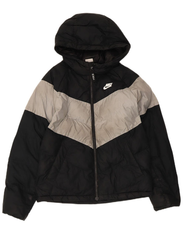 Nike Boys Hooded Padded Jacket 12-13 Years Large Black Colourblock