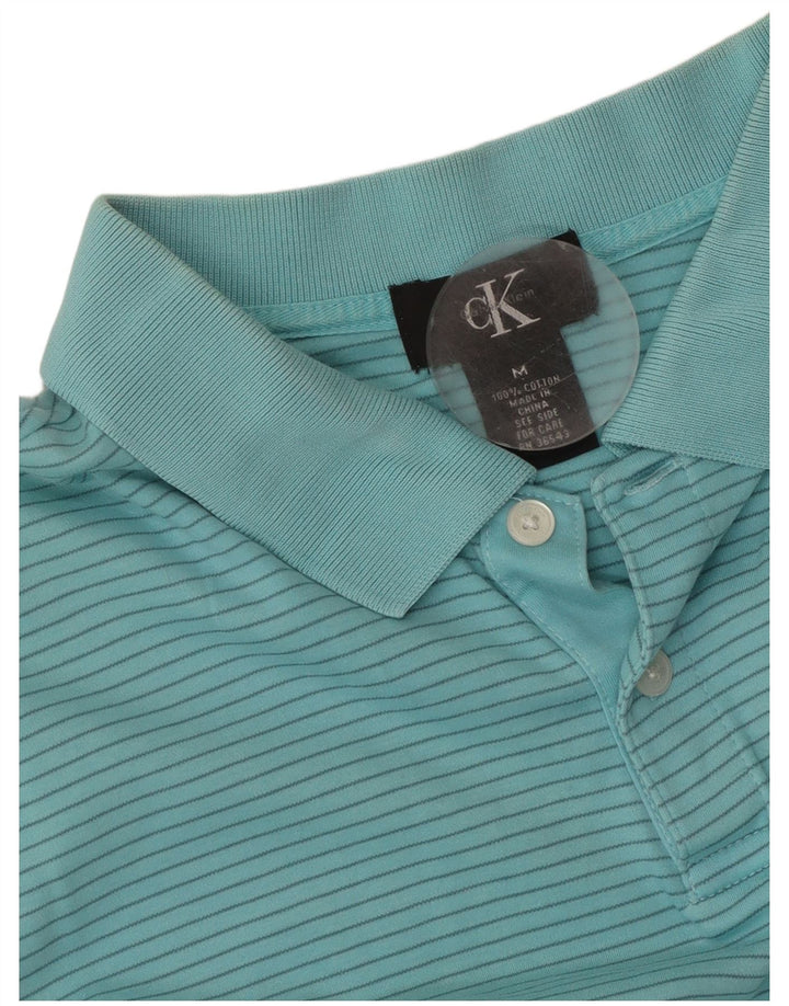 CALVIN KLEIN Mens Polo Shirt Medium Blue Striped Cotton