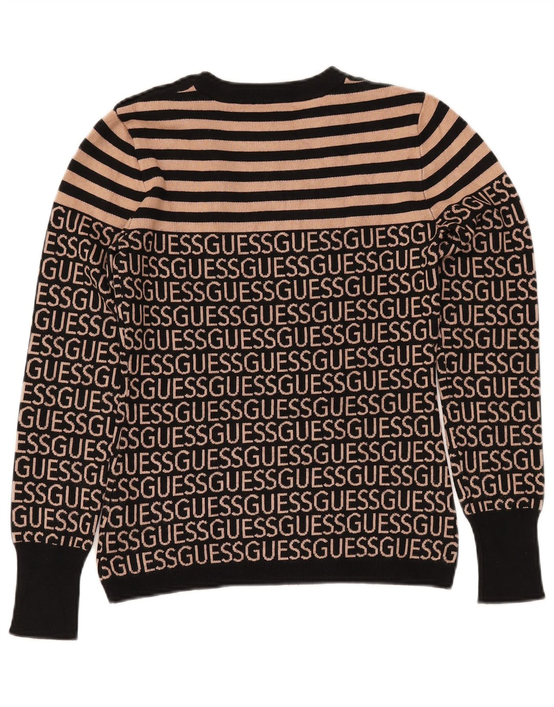 GUESS Womens Graphic Crew Neck Jumper Sweater UK 10 Small Black Striped