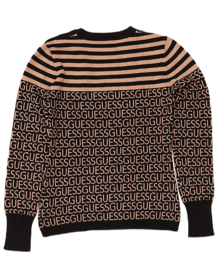 GUESS Womens Graphic Crew Neck Jumper Sweater UK 10 Small Black Striped
