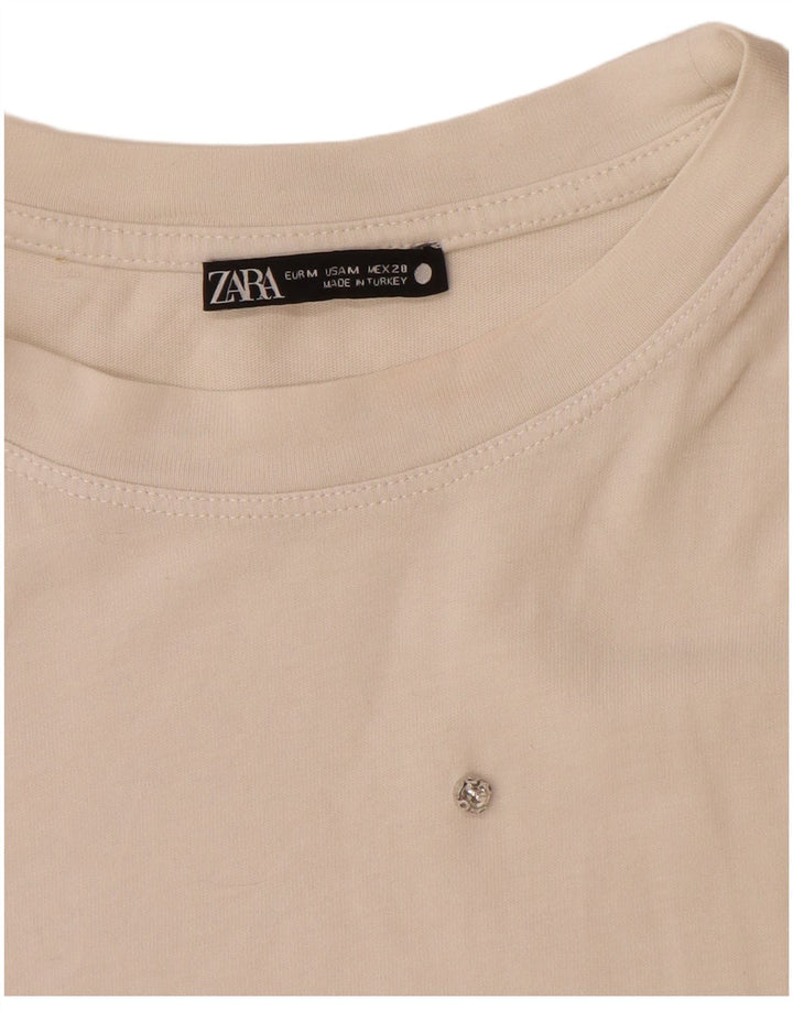 Zara Womens T-Shirt Top UK 14 Medium White Cotton