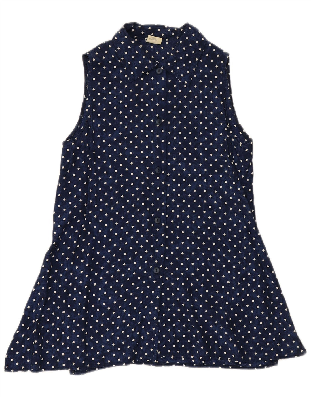 VINTAGE Womens Sleeveless Shirt Blouse EU 34 XS Navy Blue Polka Dot