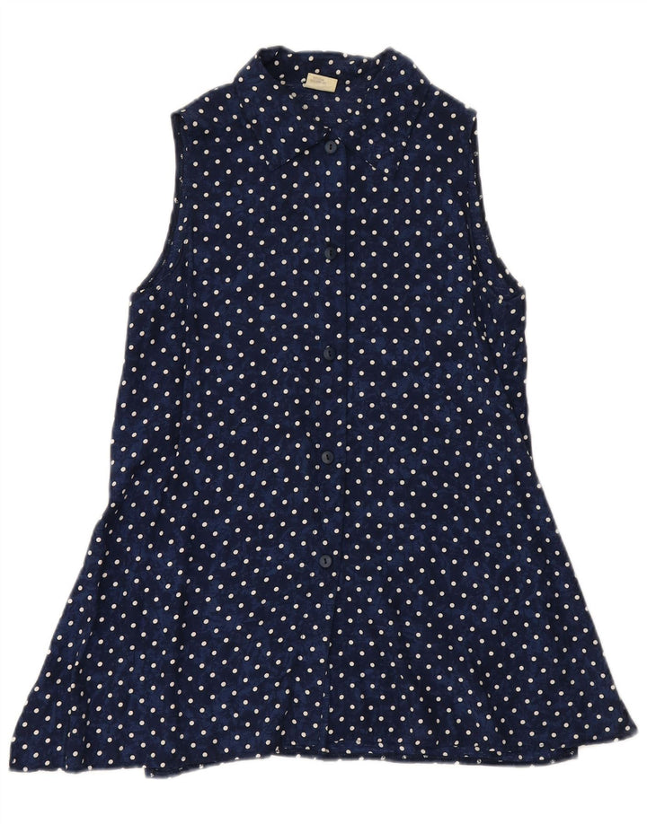 VINTAGE Womens Sleeveless Shirt Blouse EU 34 XS Navy Blue Polka Dot