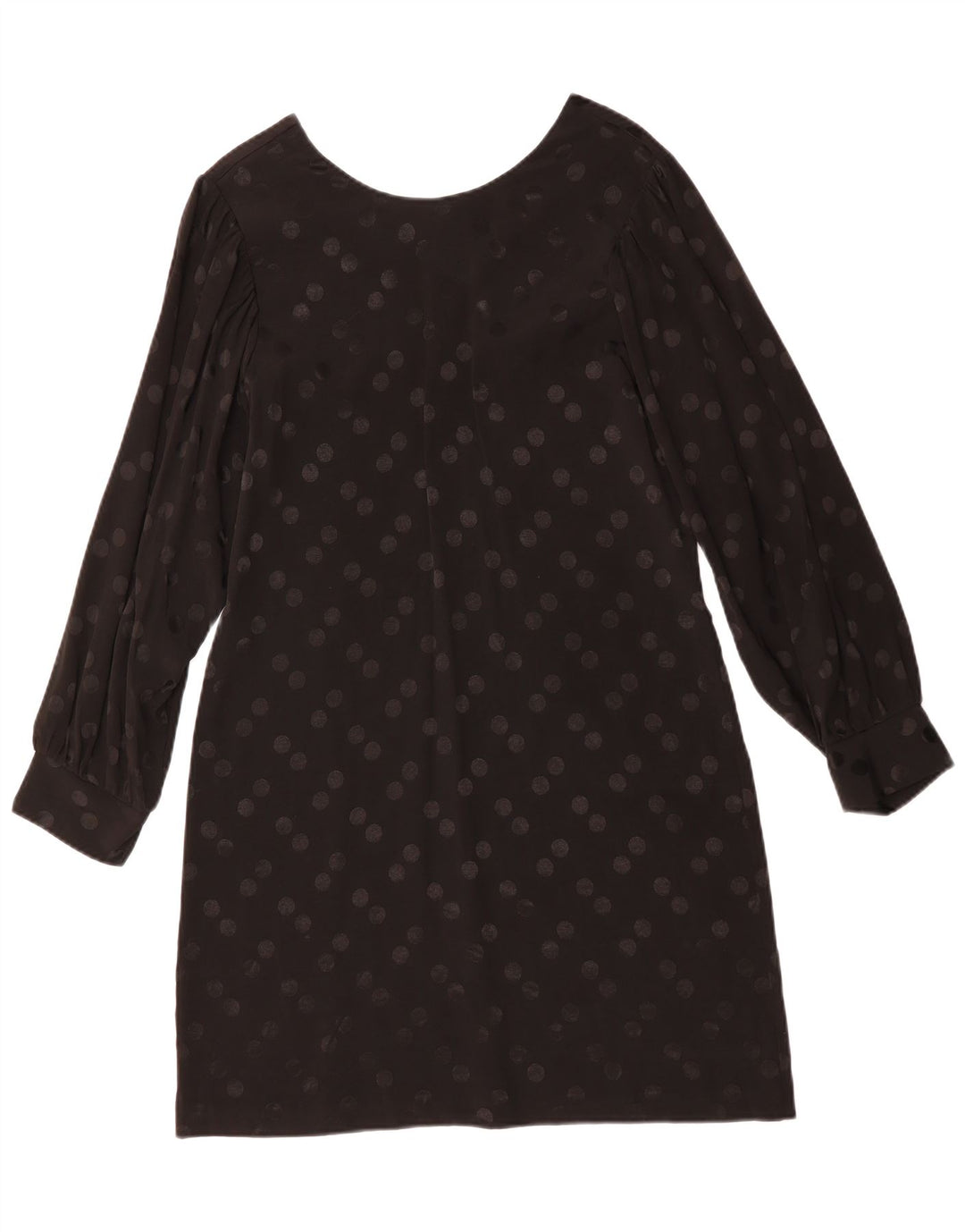 Vintage Womens Long Sleeve Shift Dress UK 14 Medium Black Polka Dot Viscose
