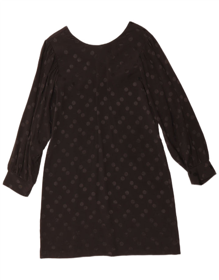 Vintage Womens Long Sleeve Shift Dress UK 14 Medium Black Polka Dot Viscose