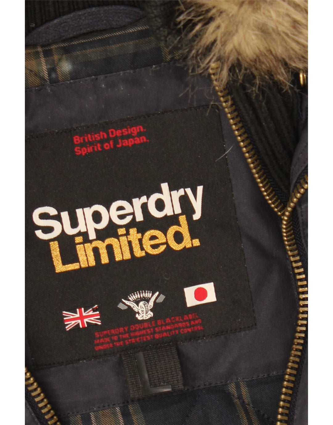 SUPERDRY Womens Hooded Parka Jacket UK 16 Large Navy Blue Cotton