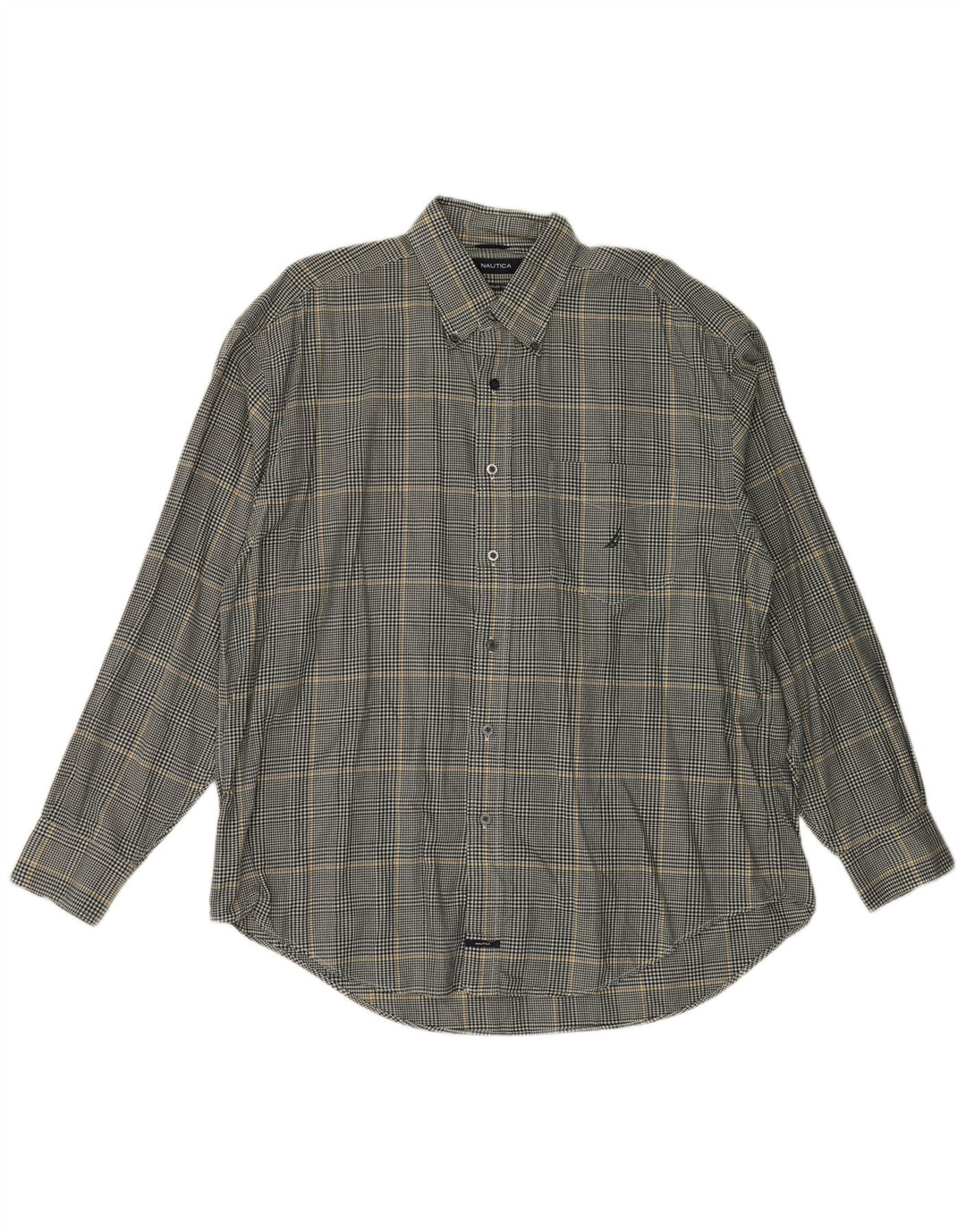 Nautica Mens Flannel Shirt XL Grey Check Cotton