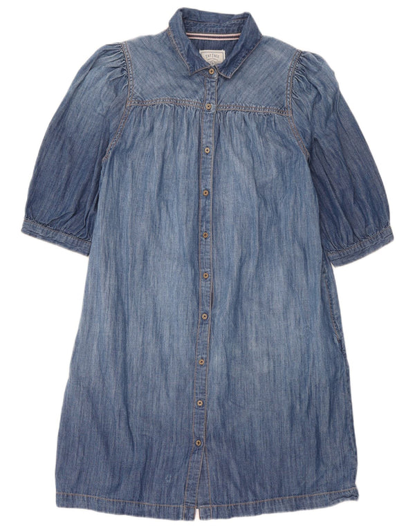 Fat Face Womens 3/4 Sleeve Denim Dress UK 12 Medium Blue Cotton