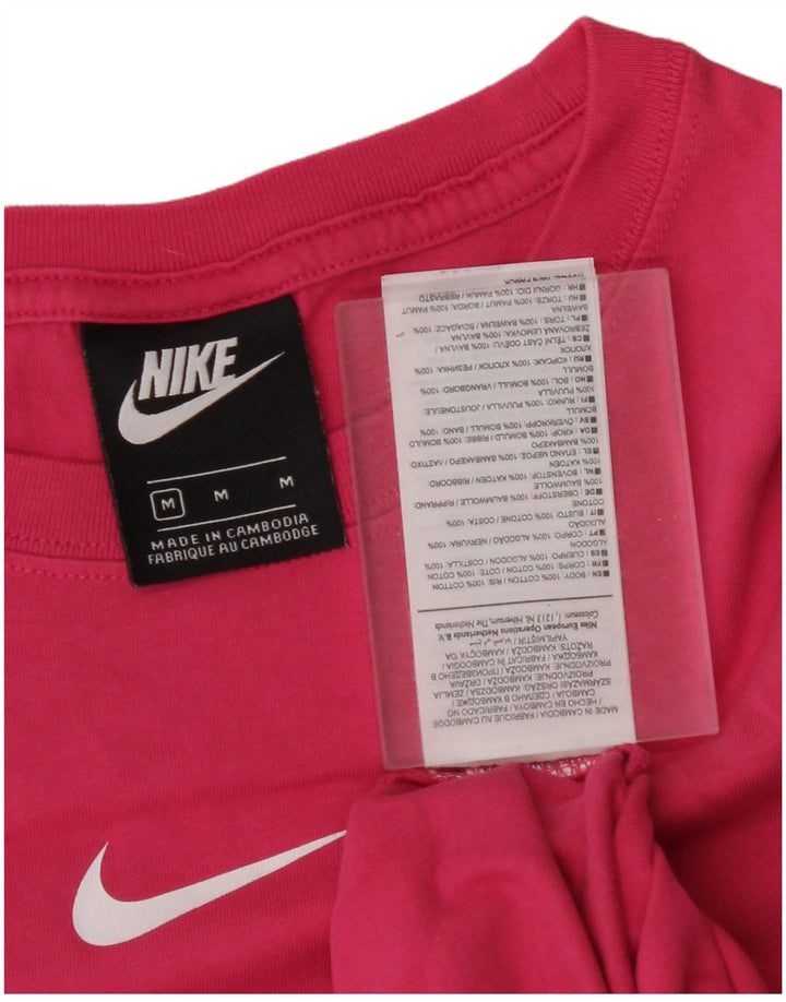 NIKE Womens Graphic Top Long Sleeve UK 14 Medium Pink Cotton