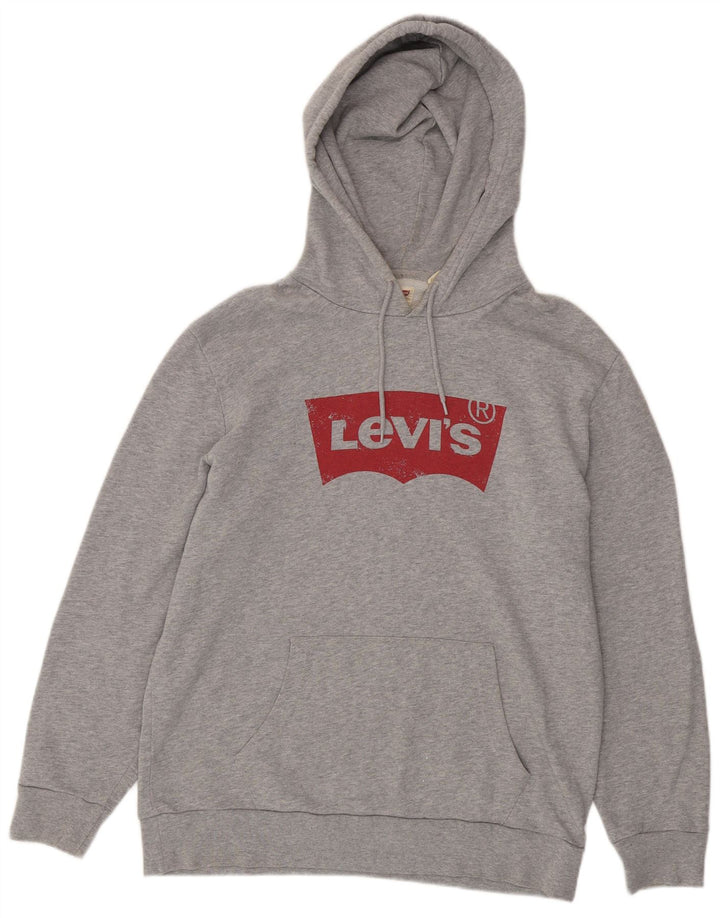 Levi's Mens Graphic Hoodie Jumper Medium Grey Flecked Cotton