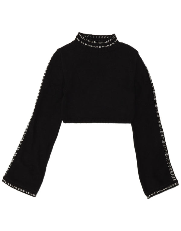 Zara Womens Crop Turtle Neck Jumper Sweater UK 12 Medium Black Cotton