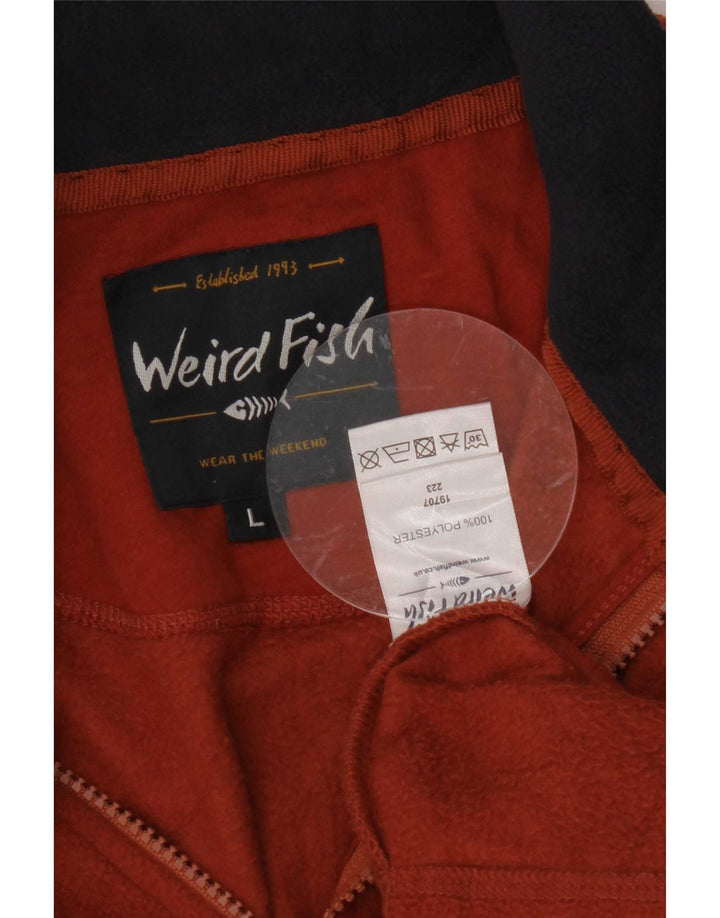 Weird Fish Mens Zip Neck Fleece Jumper Large Brown Polyester