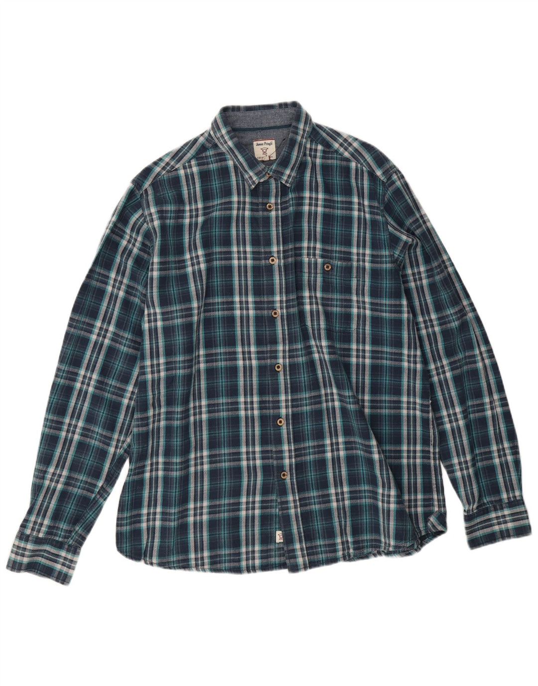 James Pringle Mens Flannel Shirt Large Navy Blue Check Cotton
