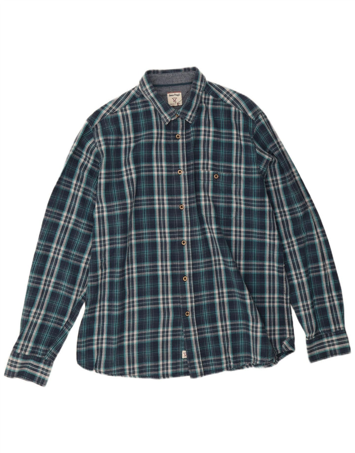 James Pringle Mens Flannel Shirt Large Navy Blue Check Cotton