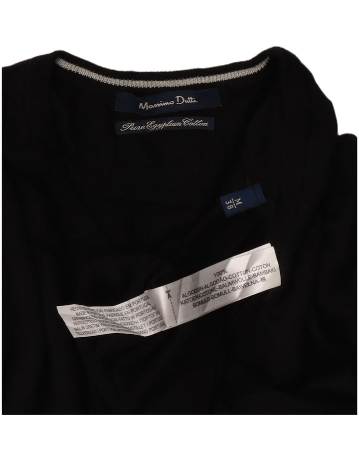 Massimo Dutti Mens V-Neck Jumper Sweater Medium Black Cotton