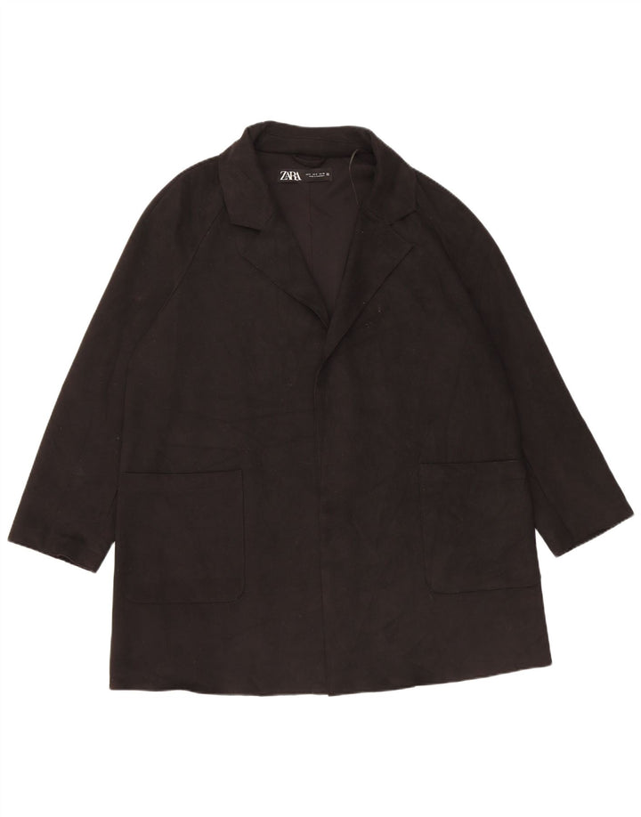 Zara Womens Open Oversized Overcoat UK 10 Small Black Polyester Classic