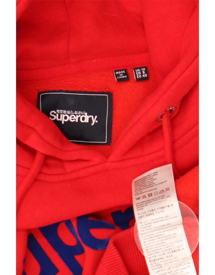 SUPERDRY Womens Graphic Hoodie Jumper UK 12 Medium Red Cotton