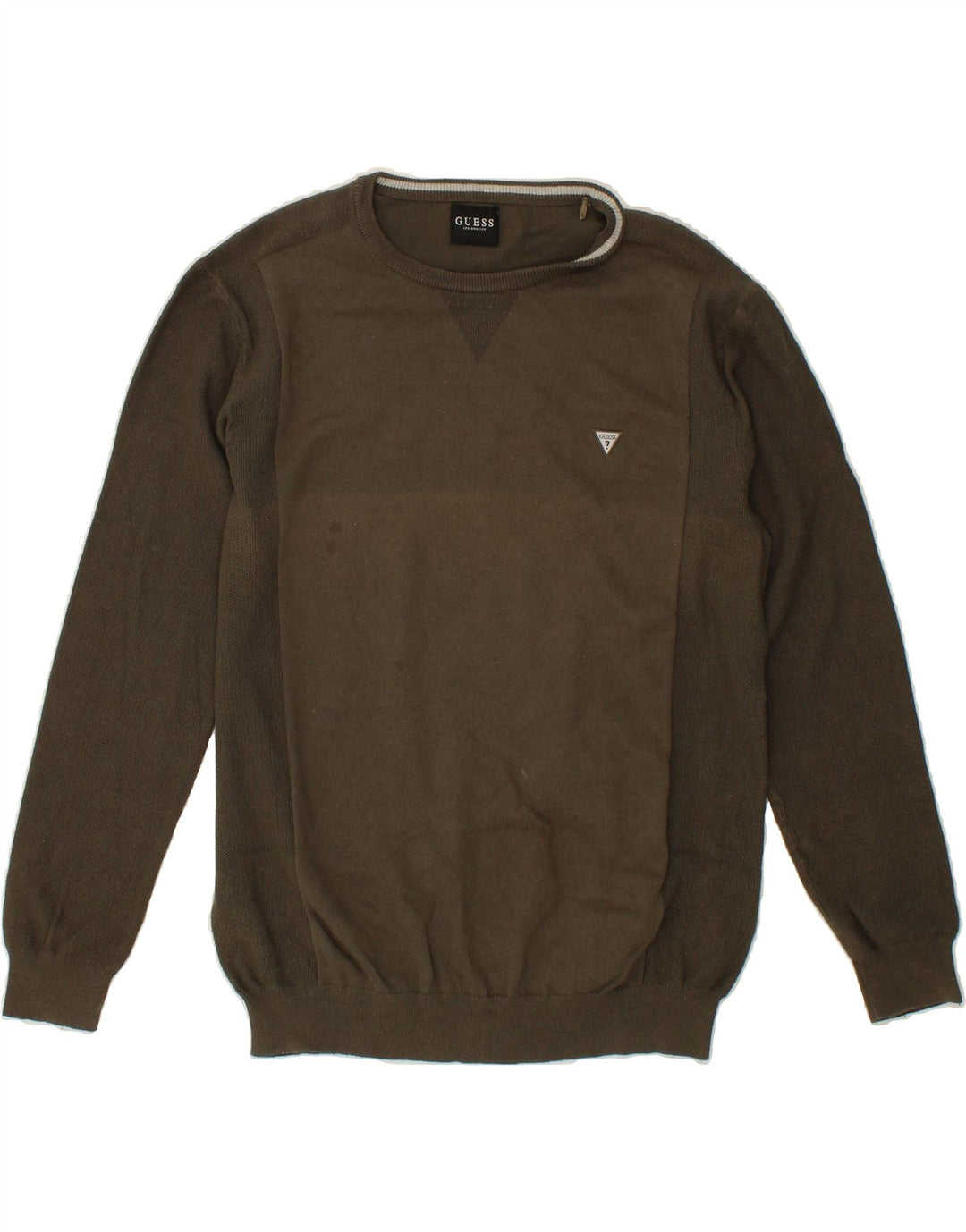 GUESS Mens Boat Neck Jumper Sweater Medium Khaki Cotton Vintage Guess and Second-Hand Guess from Messina Hembry 