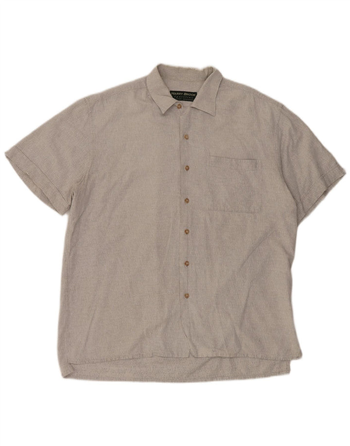 Vintage Mens Short Sleeve Shirt Large Grey Cotton