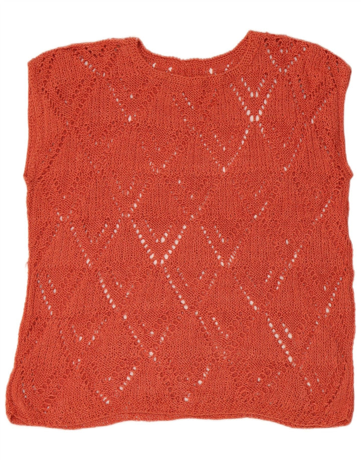 VINTAGE Womens Vest Tank Top UK 16 Large Brown Argyle/Diamond