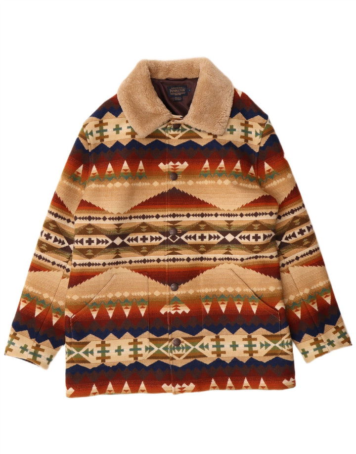 Pendleton Mens Overcoat UK 40 Large Multicoloured Geometric Wool Aztec