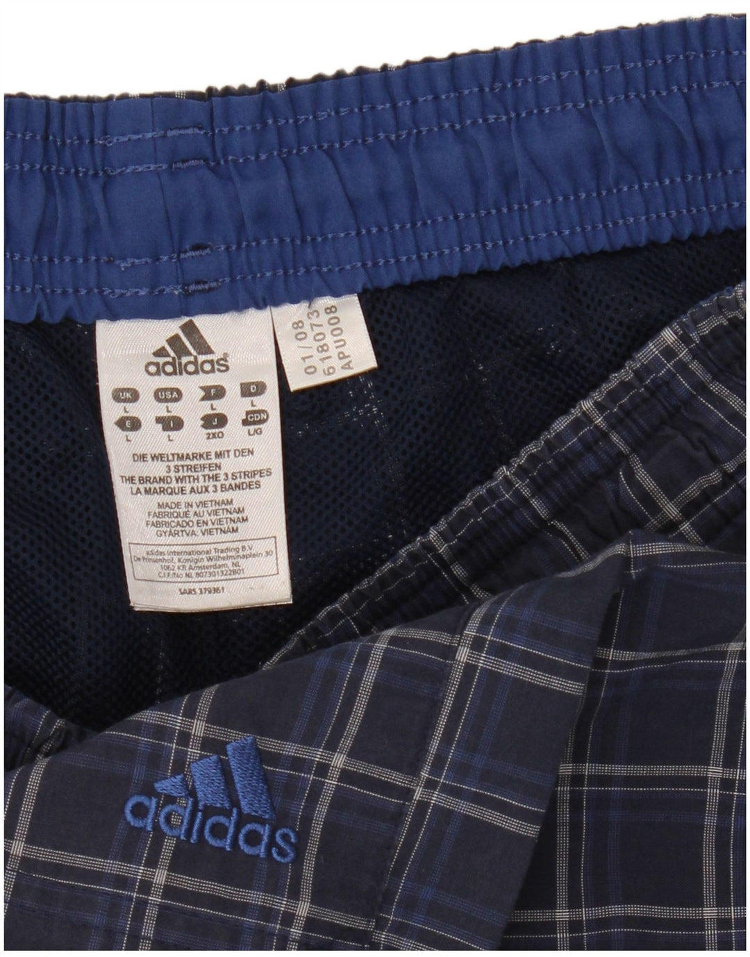 Adidas Mens Swimming Shorts Large Blue Check Polyester
