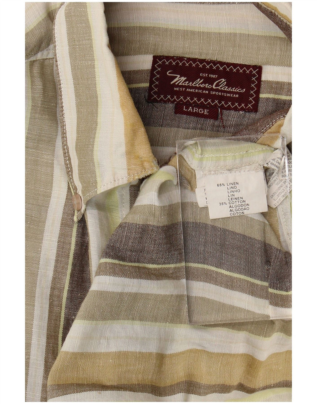 Marlboro Classics Mens Shirt Large Multicoloured Striped Linen