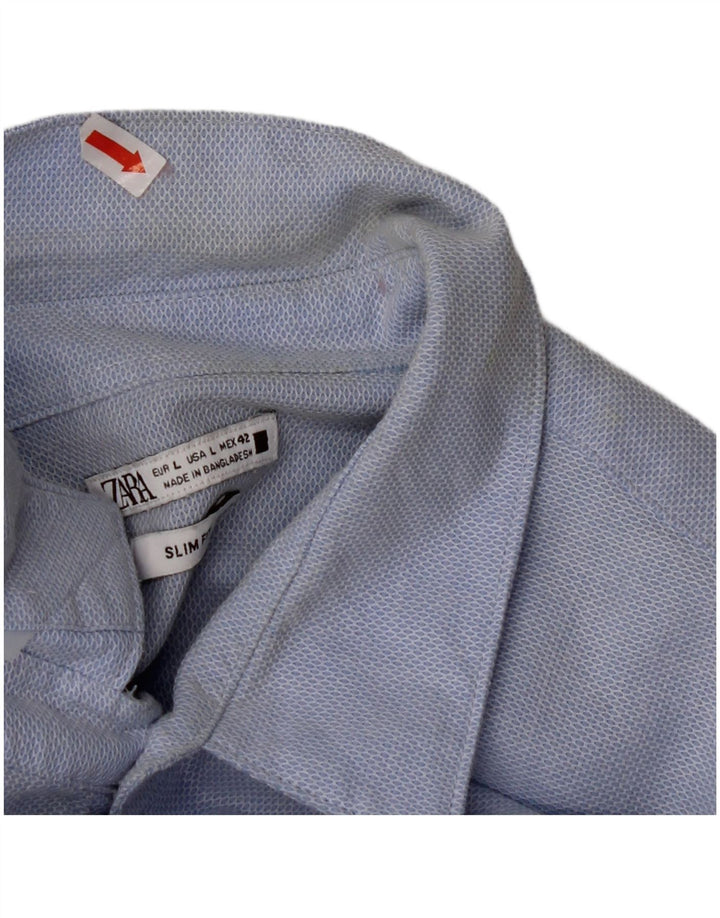 ZARA Mens Slim Fit Shirt Large Blue Cotton