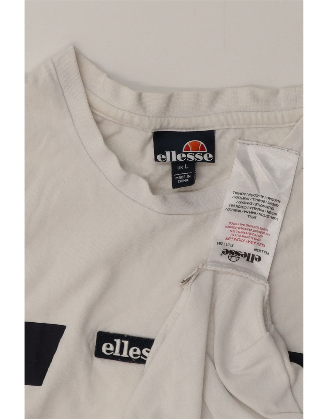 ELLESSE Mens T-Shirt Top Large White Colourblock Cotton